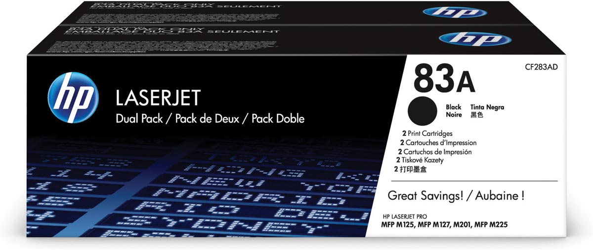 HP toner 83A zwart duopack OEM CF283AD 1.500 pagina's