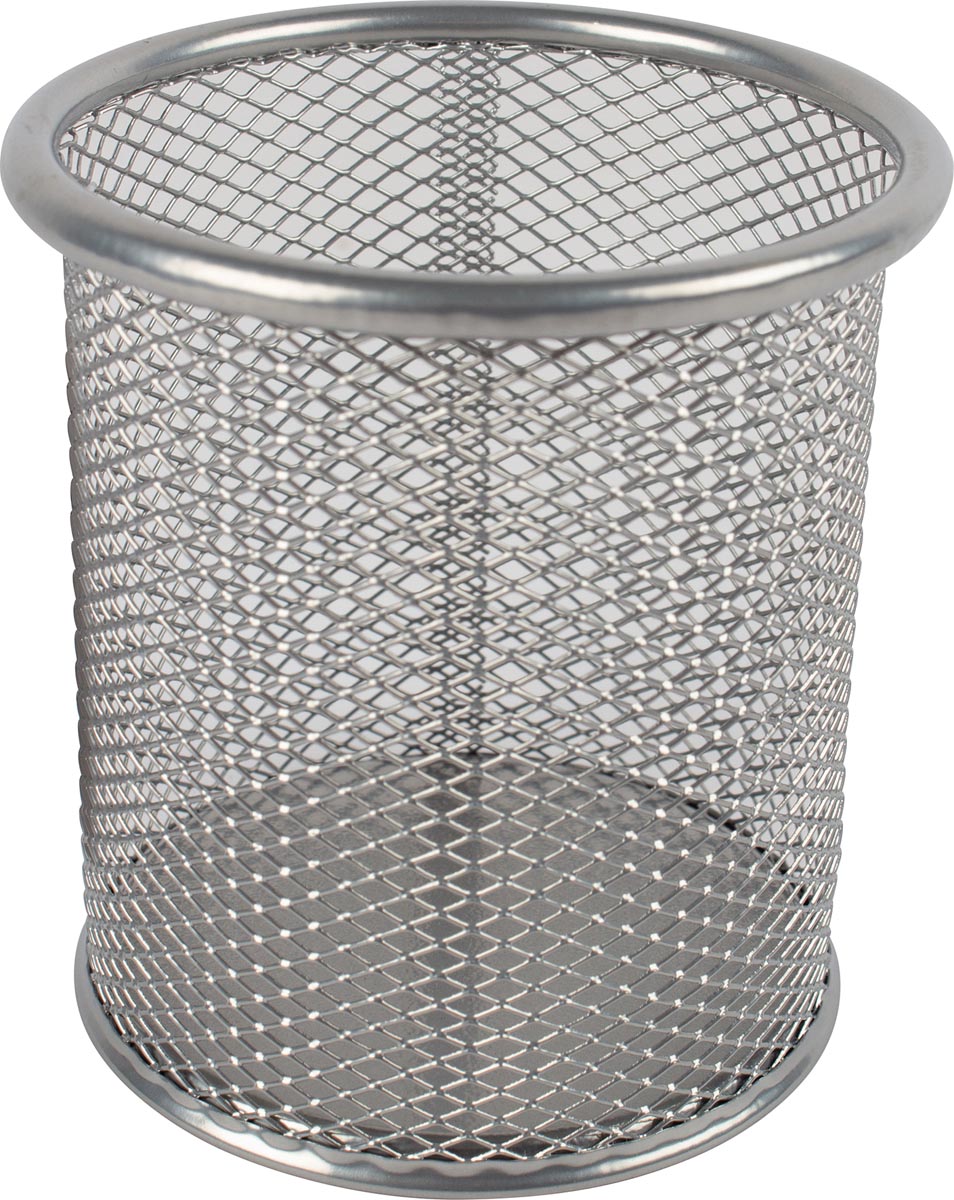 Q-CONNECT pennenpotje mesh metaal zilver 10 cm hoog 9 cm diameter