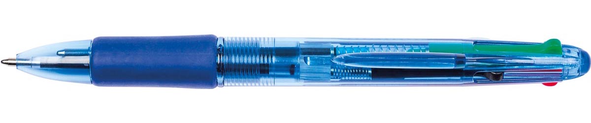 Q-CONNECT Balpen 4 kleuren rood groen blauw zwart 0,7 mm medium punt kunststof