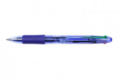 Q-CONNECT Balpen 4 kleuren rood groen blauw zwart 0,7 mm medium punt kunststof
