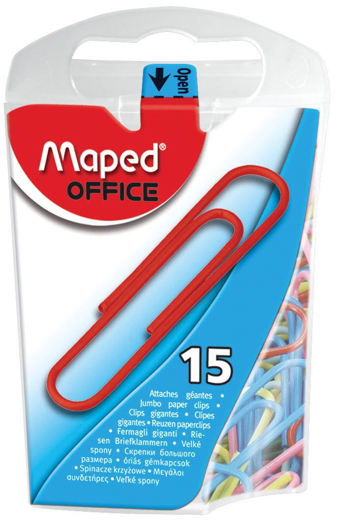 Maped Office papierklemmen 15 stuks geassorteerde kleuren 90x55x21 mm gegalvaniseerd staal