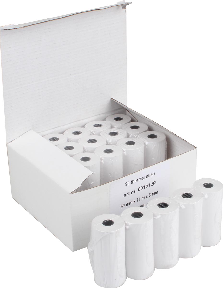 Merkloos Thermische rekenrol 60 mm asgat 8 mm lengte 11 meter pak van 20 rollen